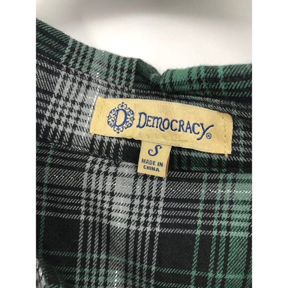Democracy Plaid Velvet Embroidered Long Sleeve Button Front Shirt Green Small NE - Picture 7 of 7